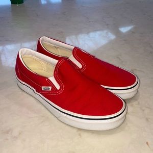 Red slip on vans worn twice